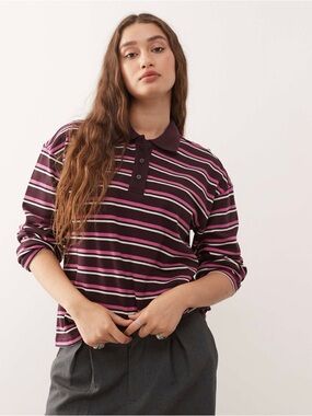 Monki Long Sleeve Oversized Rugby Polo Shirt